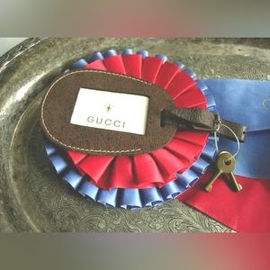 RARE Vintage GUCCI Leather Luggage Bag Tote Tag Purse Handbag Charm w/ 2 keys GG